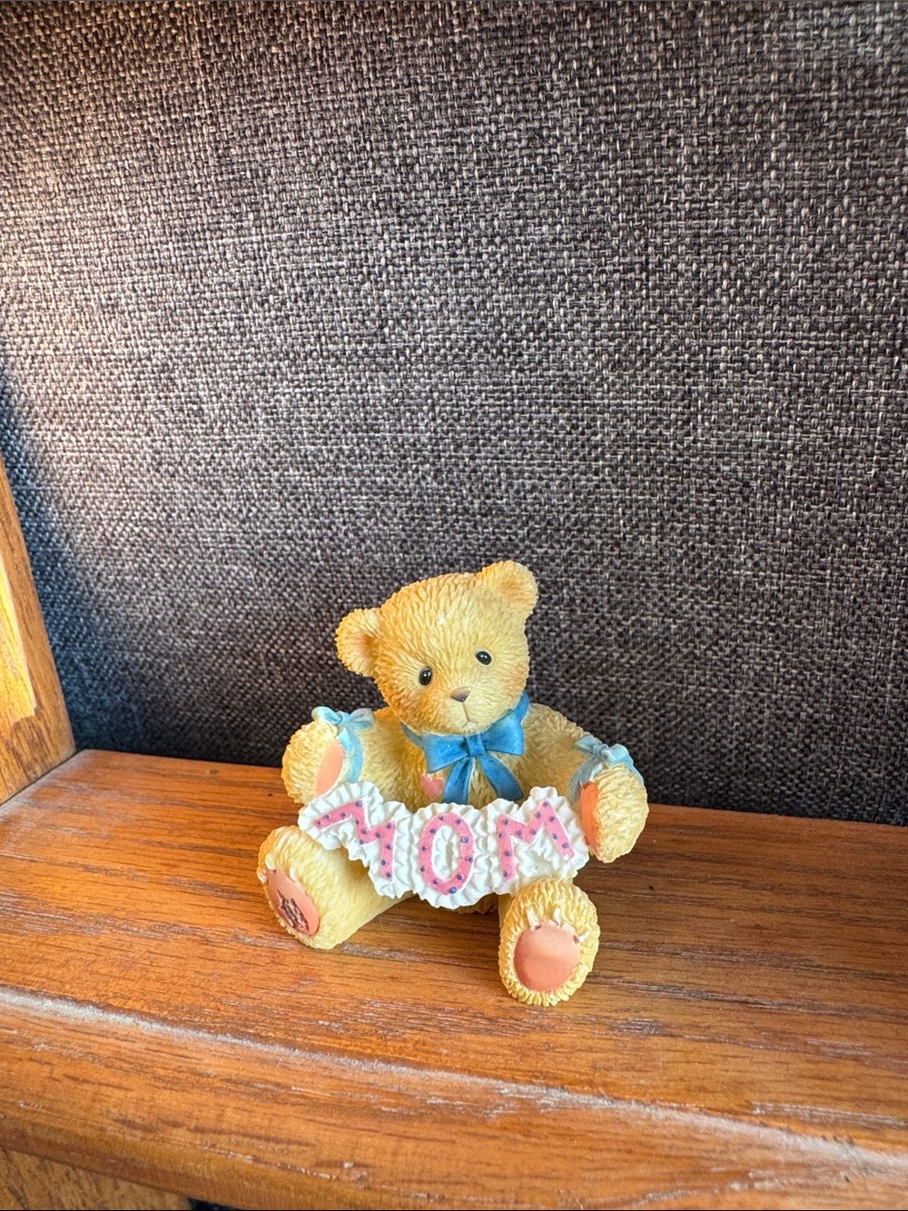 Cherished Teddies Yellow Bear with Blue Bow and Pink 'MOM' Banner